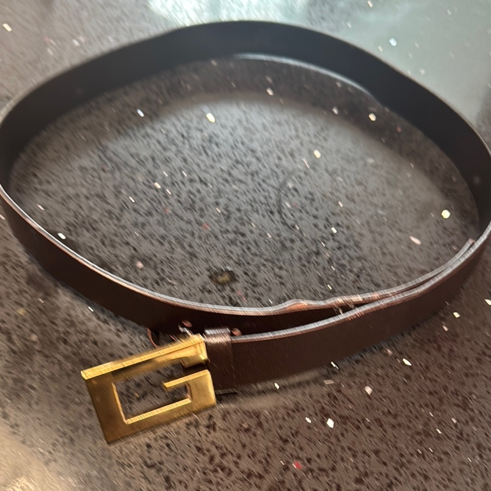 Men's Brown Leather Belt with Gold Buckle